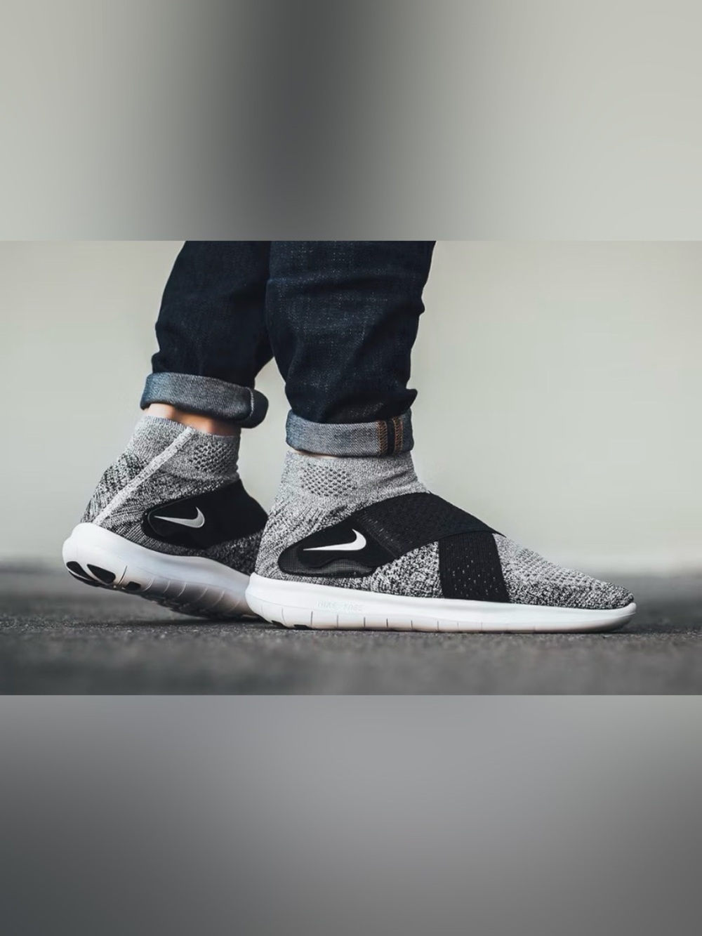 Nike Free RN Motion 2017 Women's Black and White Slip-On Knit Athletic Shoes